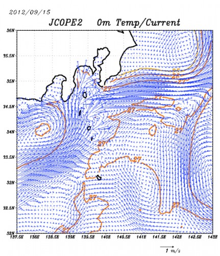 JCOPE2による2012年9月15日の海洋変動予測（黒潮マップ）
