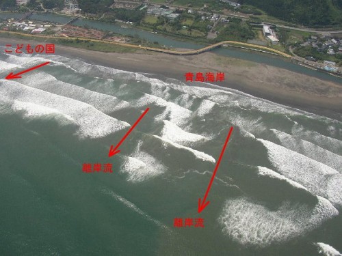 図３ 離岸流の写真（海上保安庁）（提供：大間 哲）