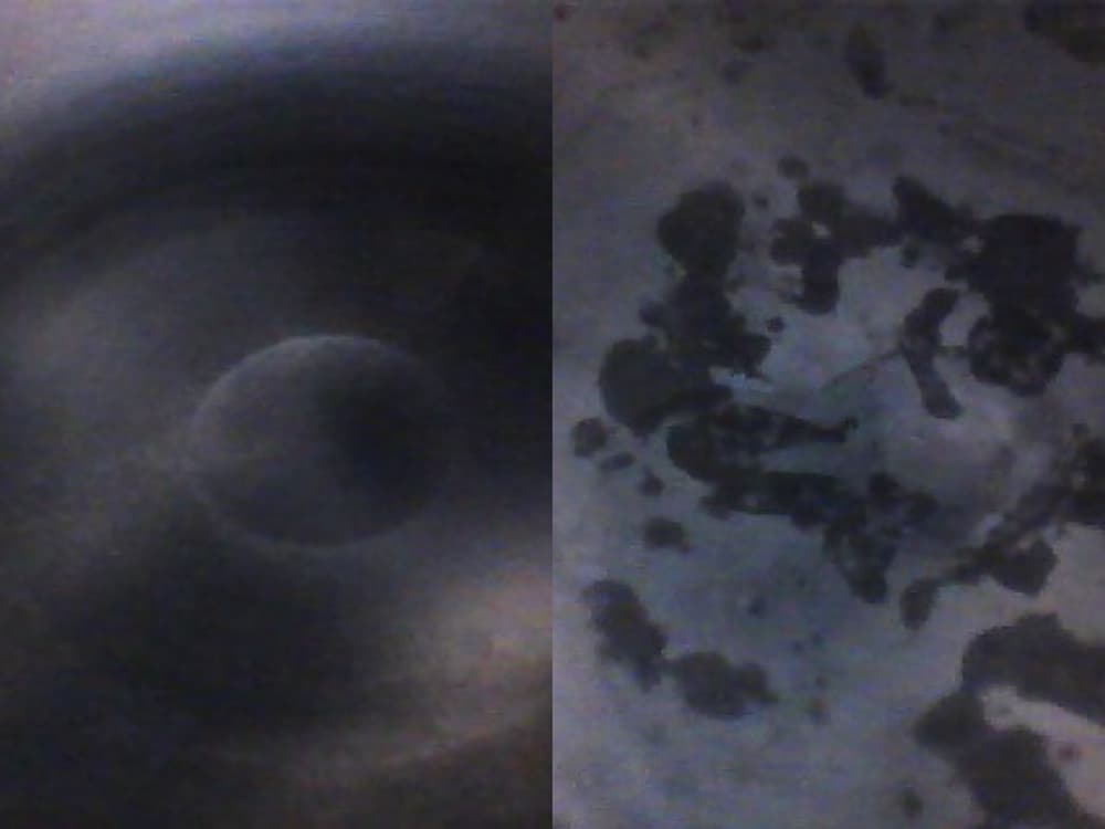 タンク内部の写真（左：検査クリア　右：不合格）