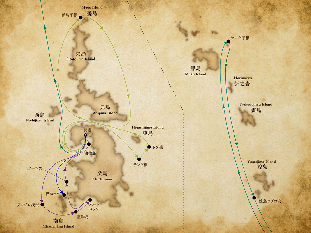 小笠原諸島のダイビングポイントマップ