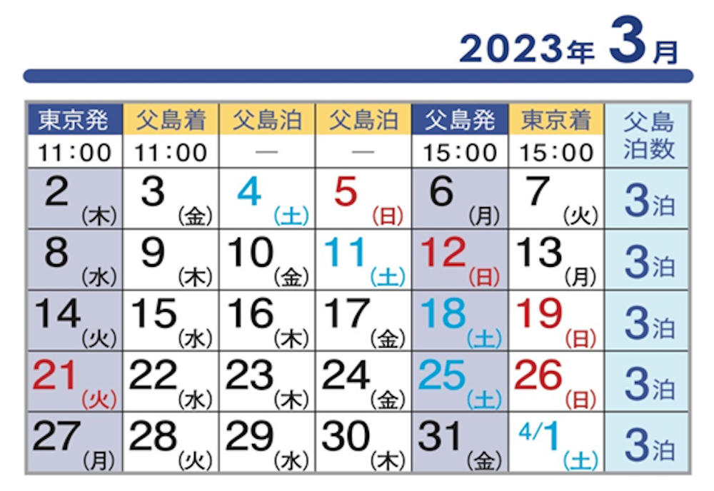 2023年3月おがさわら丸時刻表