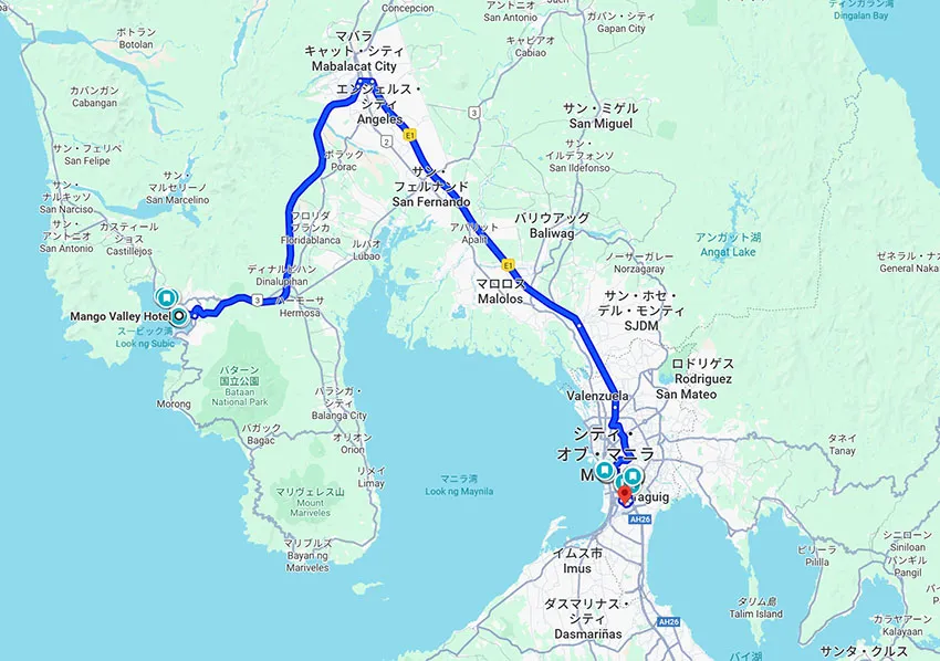 マニラ空港から現地まで(地図データ©2025 Google)