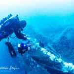水深100mに沈む、長良にラインを接続する